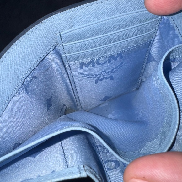 MCM Blue Studded Trifold Wallet - Picture 2 of 11